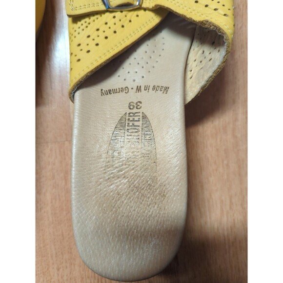 Worishofer Sandals Womens 39 Yellow Leather Cork Wedge Slide Buckle Eyelet - Picture 8 of 8